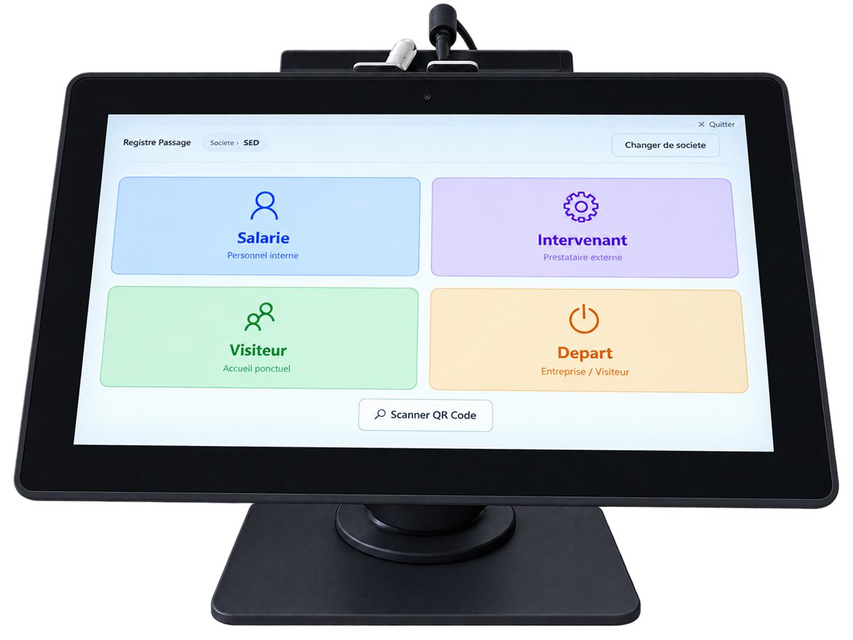 Registre de présence QHSE-Expert sur tablette : parcours Salarié, Intervenant, Visiteur et Départ